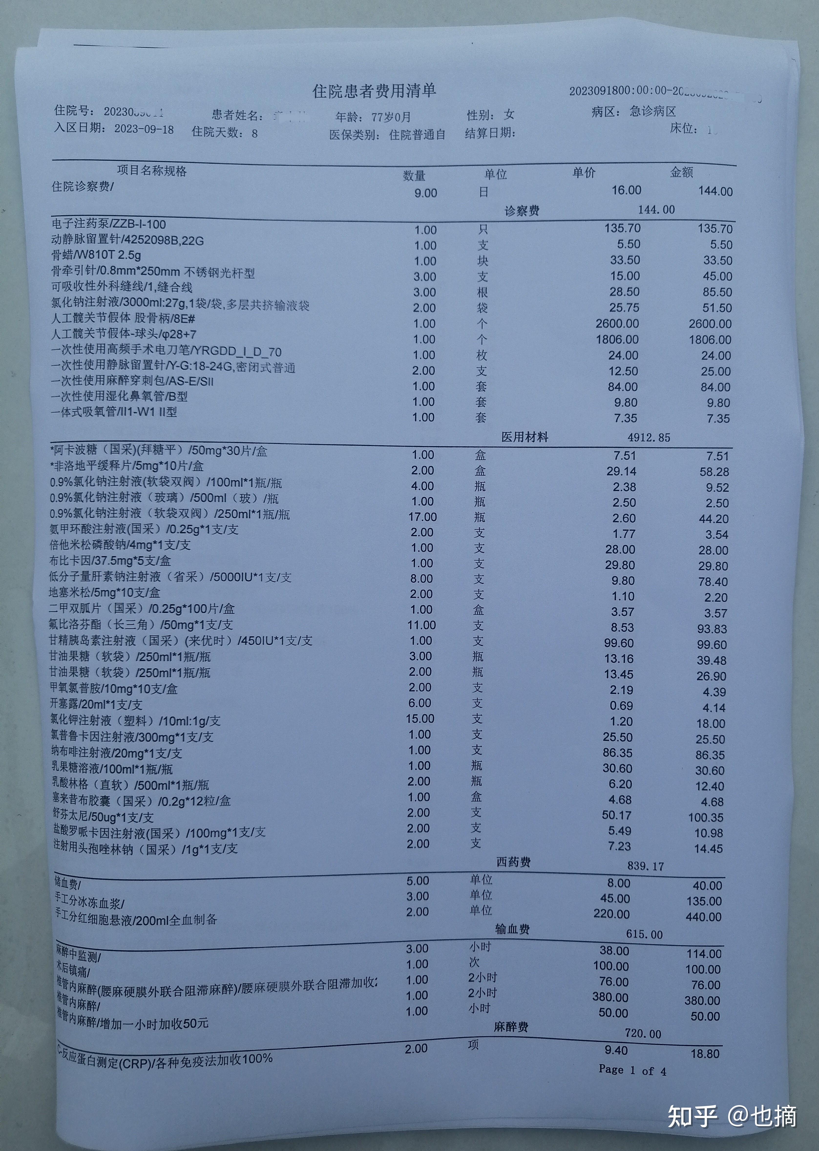 三甲医院住院费用图片