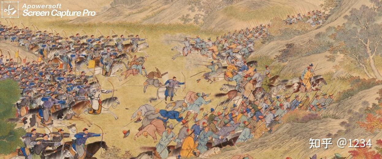 正在溃逃的卫拉特士兵准备冲击八旗弓骑兵的卫拉特枪骑兵