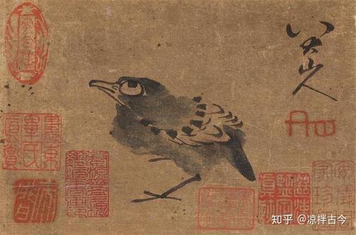 再来看看"八大山人"的花鸟作品,画作中,动物"翻白眼"的夸张奇特造型