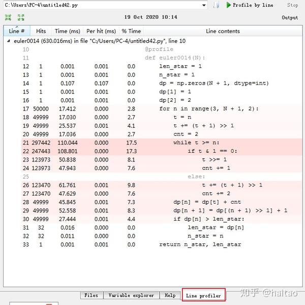 Spyder line profiler plugin 逐行性能测试 知乎
