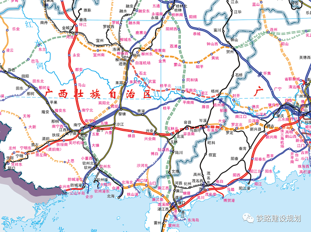 ▼局部大图3▼局部大图4(图例:蓝色--已建成;棕色--已铺轨;红色--在建