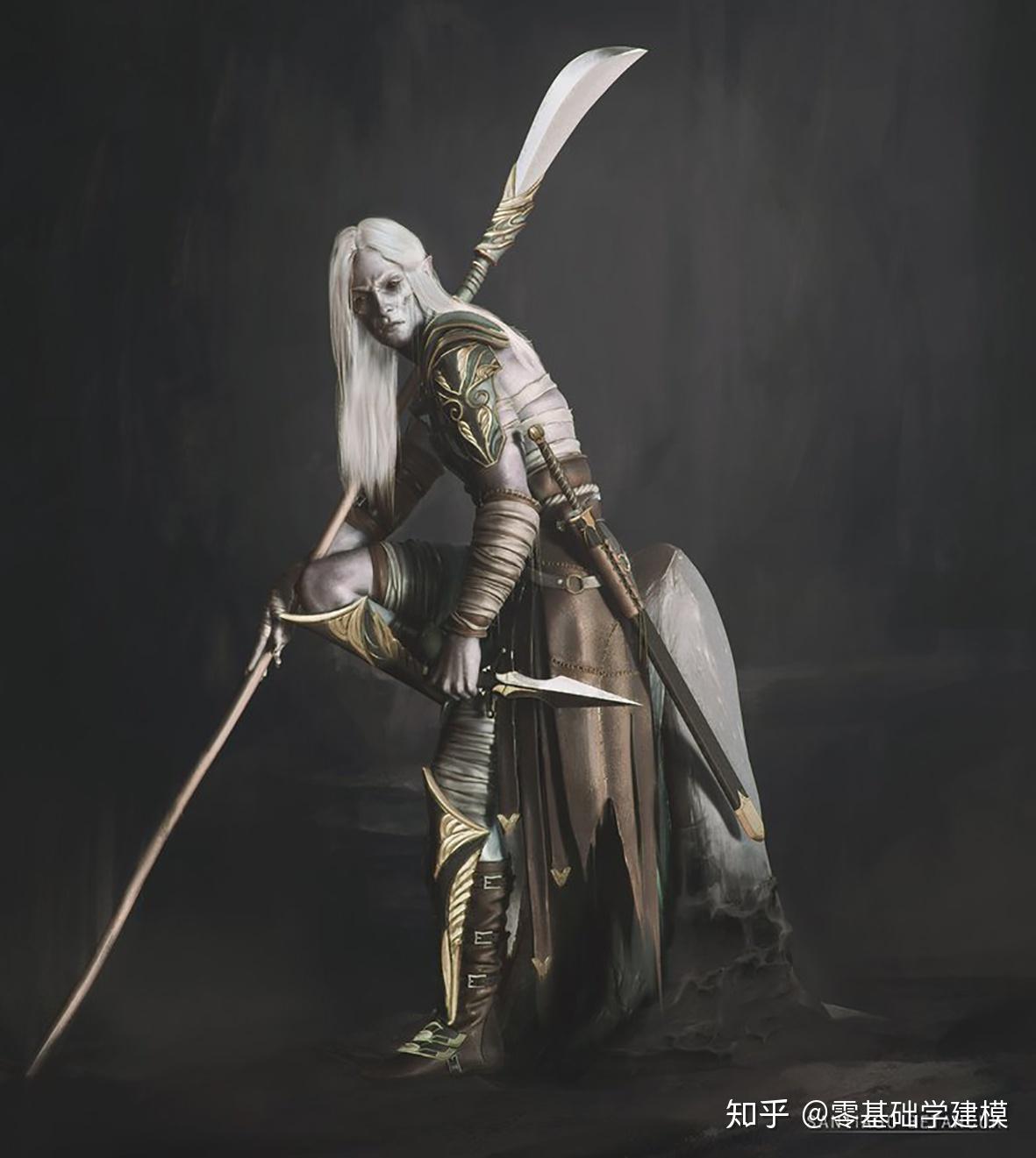 zbrush角色雕塑幻想中的黑暗精灵守护者