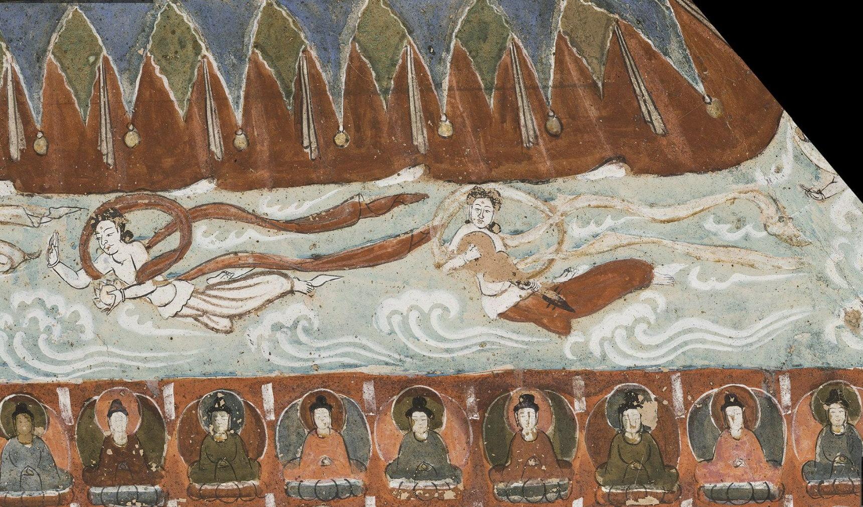 神游千年大美敦煌初唐322窟西龛彩塑配壁画飞天热烈南北壁千佛簇拥