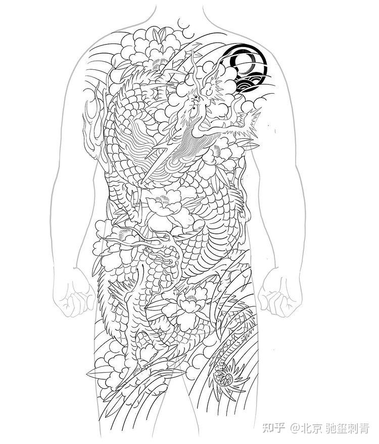 满背线条龙图片