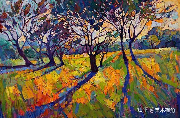 富有纹理表现力和强烈色彩的抽象派风景画