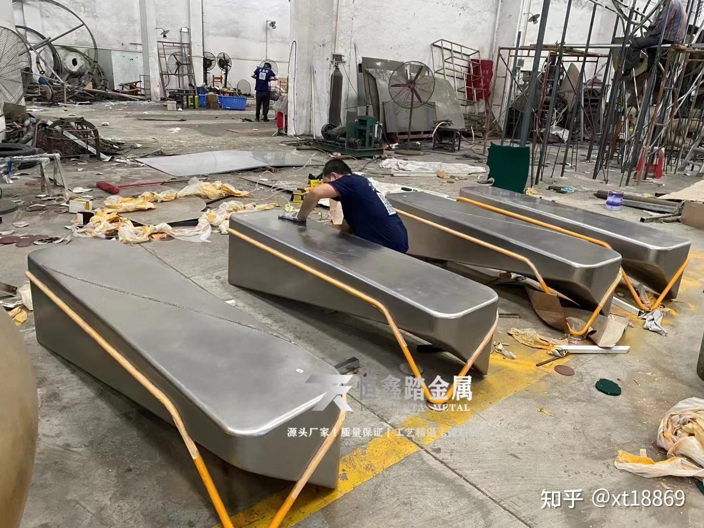 公园景观不锈钢异型坐凳 实拍车间制作过程