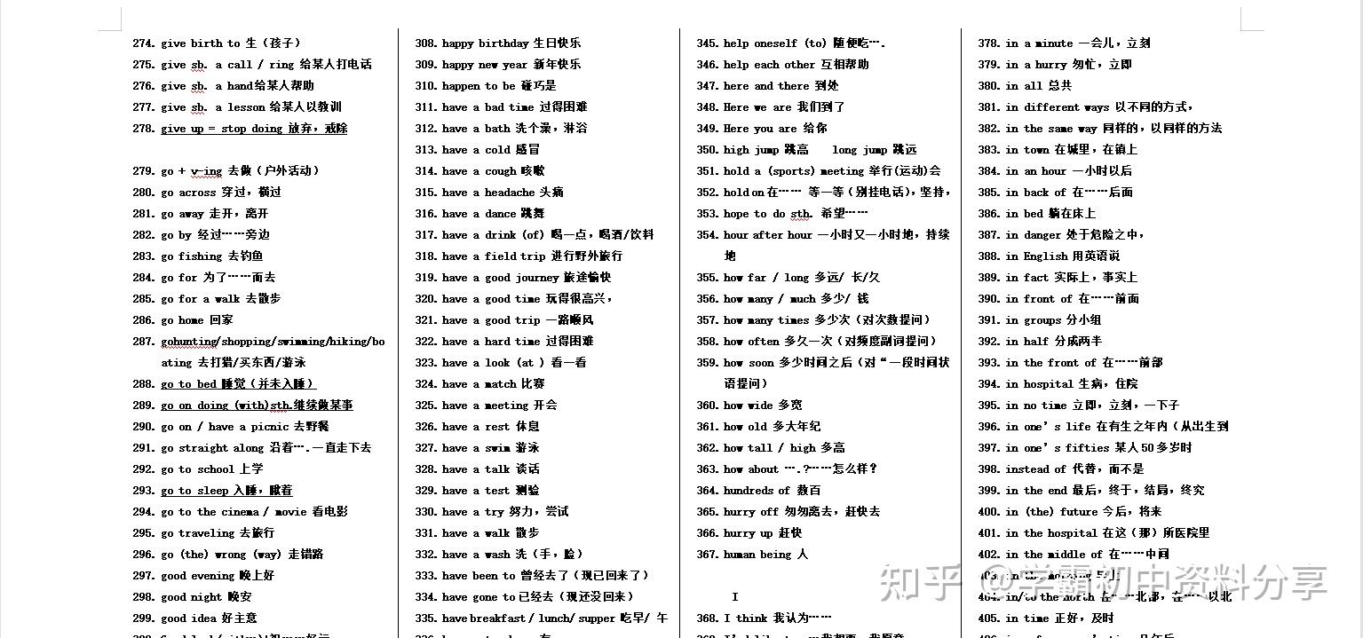 英语老师用十天整理初中英语高频词组+短语+句型 - 知乎