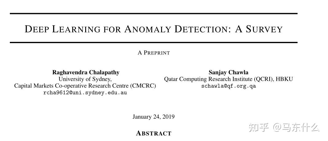 DEEP LEARNING FOR ANOMALY DETECTION: A SURVEY - 知乎
