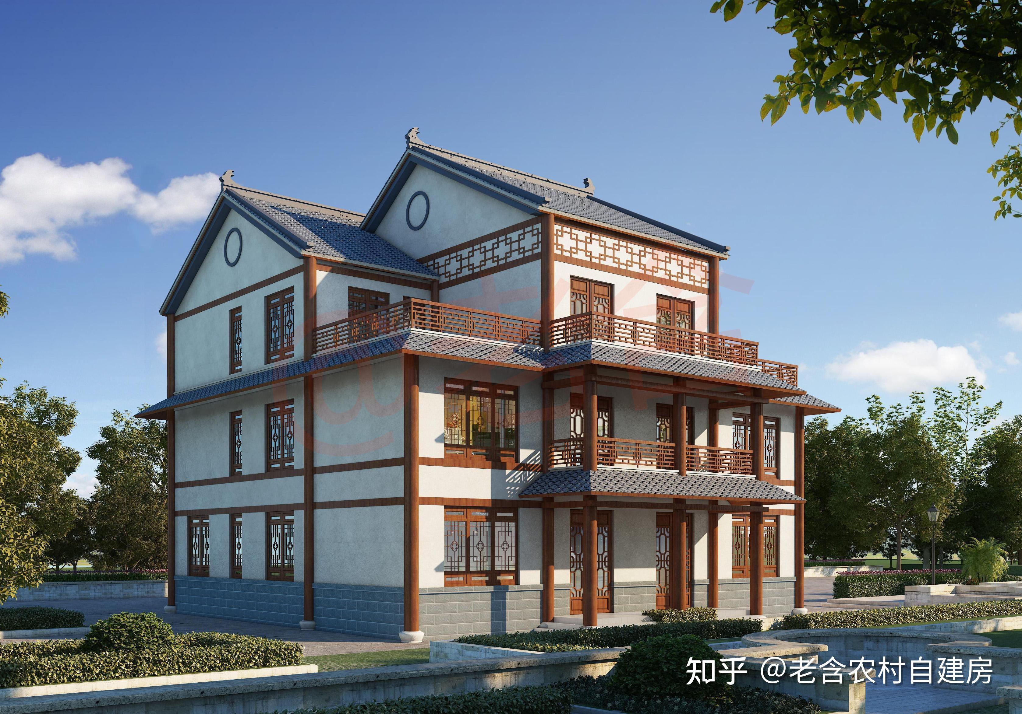 农村新中式风格的兄弟双拼三层别墅超级气派村里独一栋