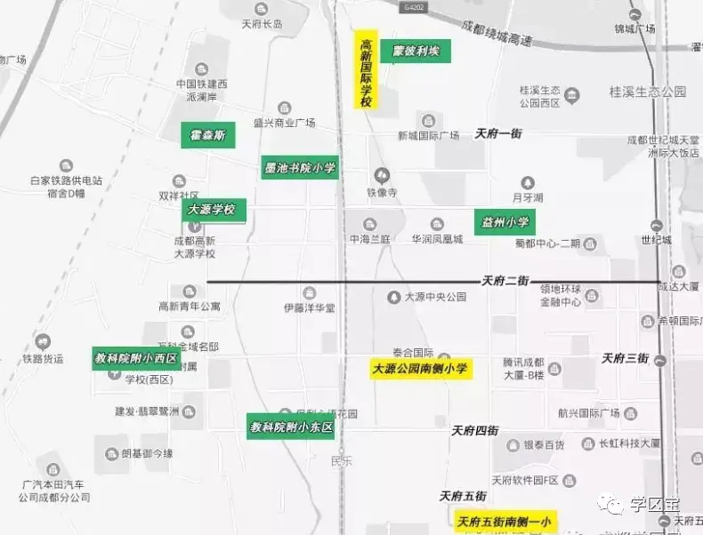 2,3,5街的范围下共有10所小学,他们分别是"霍森斯""大源学校""教科院