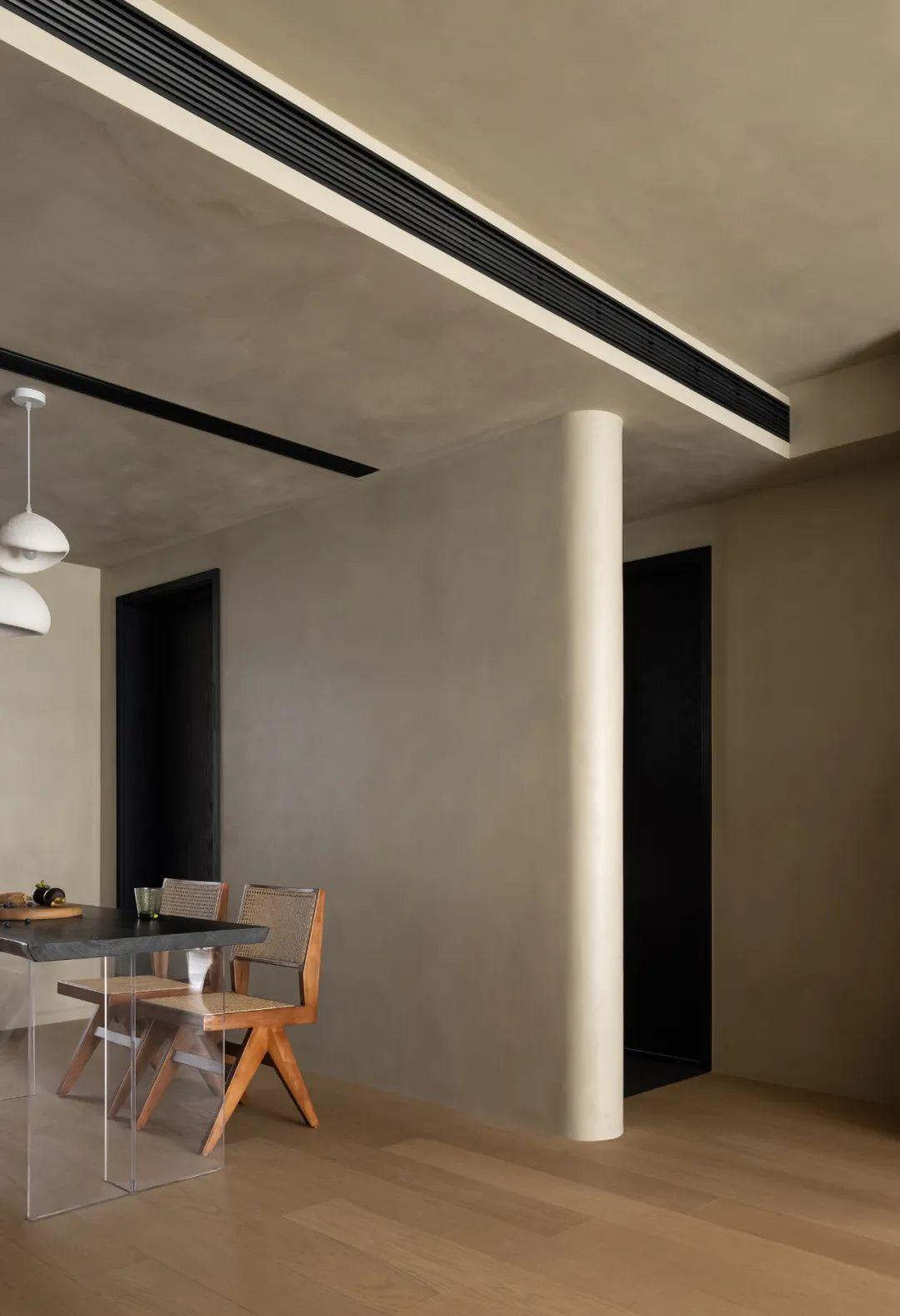 装修案例105㎡原生态侘寂风细腻肌理弧形结构每个角落都充满韵味