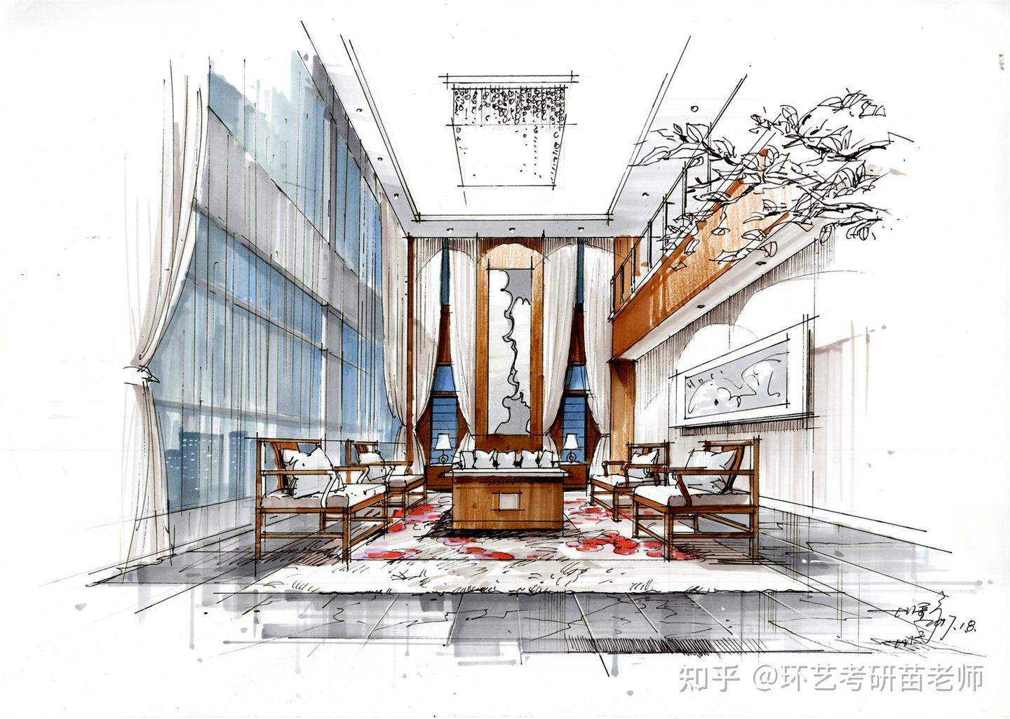 环艺室内 | 复式客厅马克笔上色步骤图分解 - 知乎