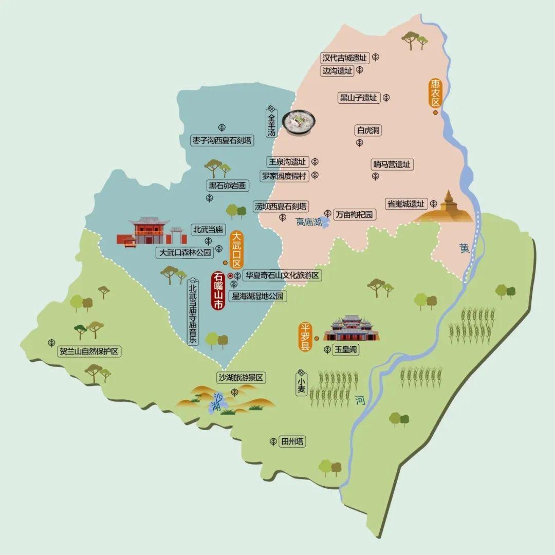 石嘴山市位于宁夏最北端,因黄河两岸"山石突出如嘴"而得名,风光优美.