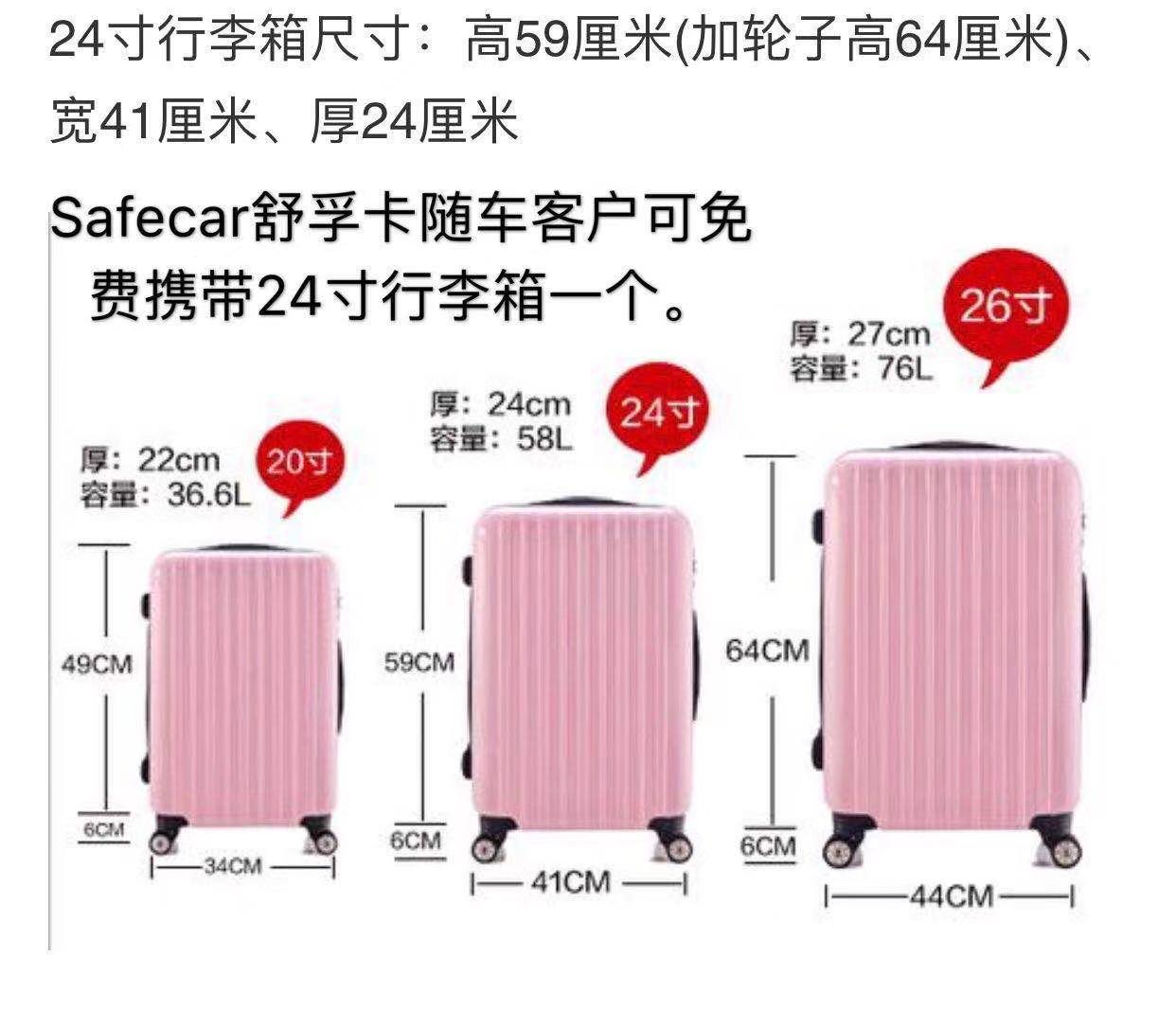 24寸行李箱(长42cm宽24高61)符合免费托运行李额20kg(40/60/100)吗?