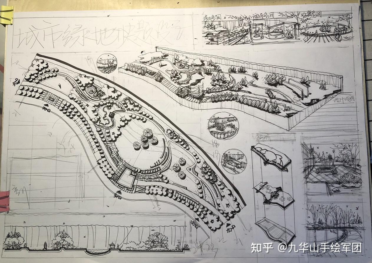 九华山手绘军团暑期班景观方案学员快题作品 - 知乎