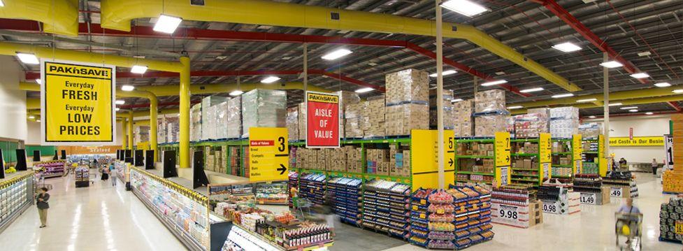 的大型超市一般有warehouse, paknsave, countdown,new world,nosh,k