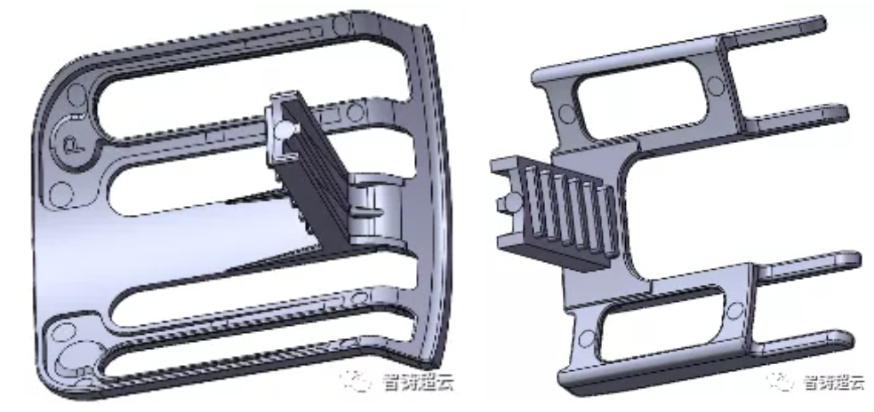 该锌合金铸件的结构特点为典型的异形结构,中间凸起部位稍复杂,两边