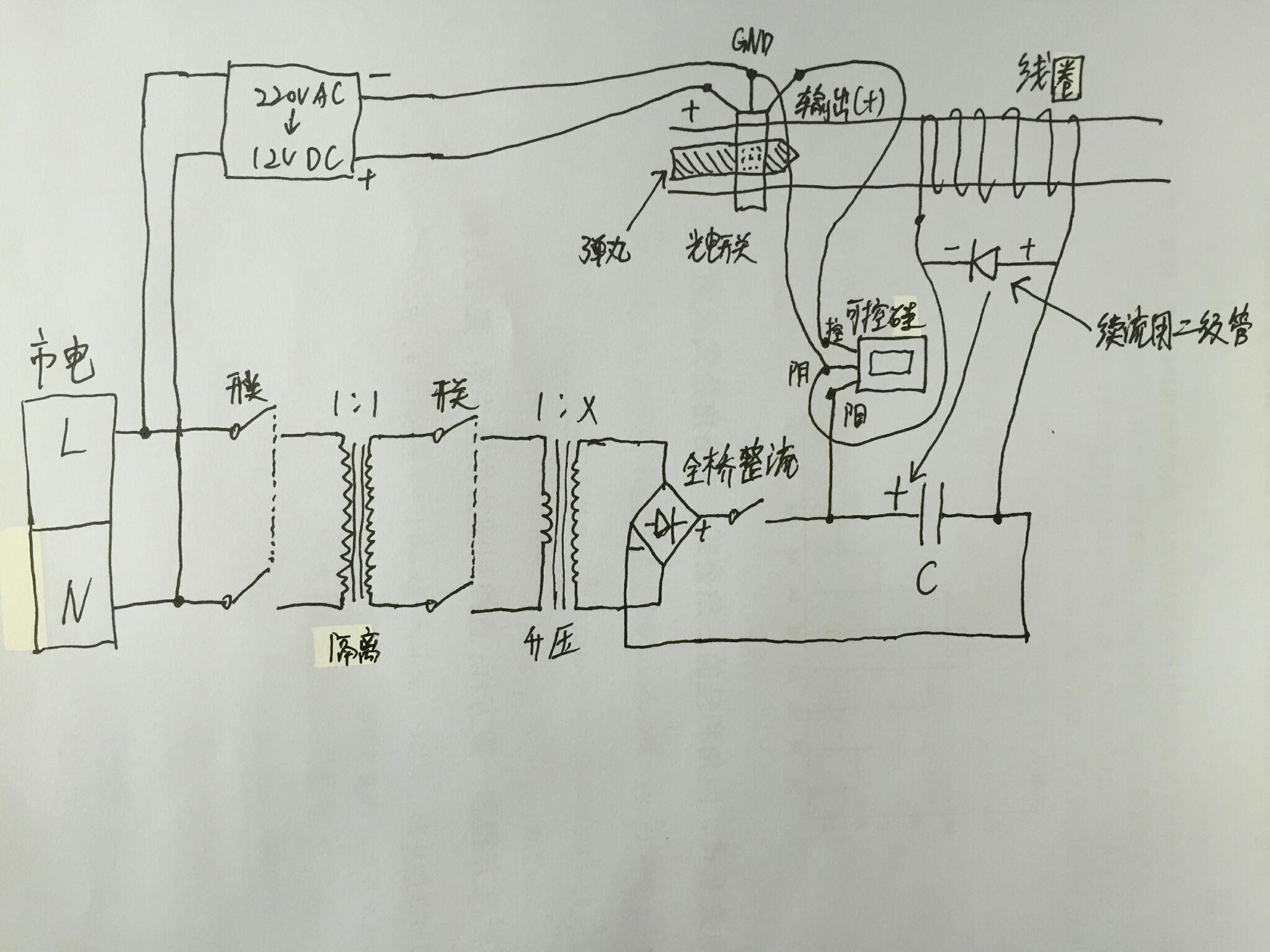 求接220v交流电电磁炮电路图及制作方法?